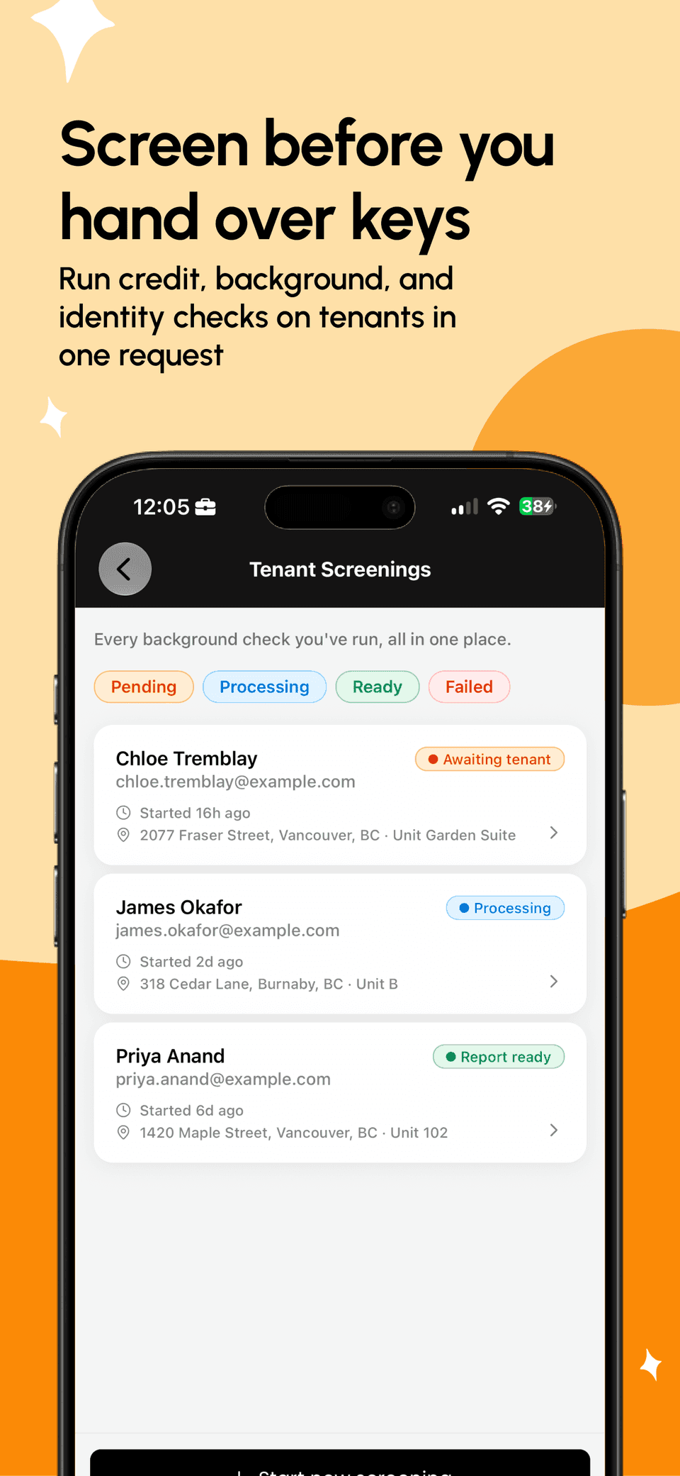 Propsynk App Store screenshot: tenant screening with credit, background and identity checks